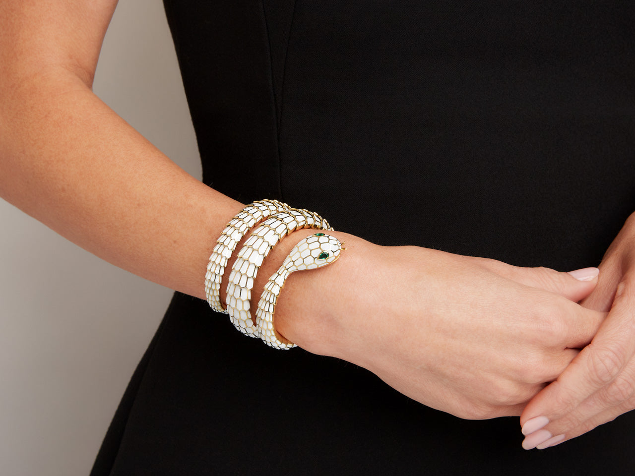 Kazanjian Snake Wrap Bracelet, in White Enamel & 18K Yellow Gold