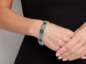 Kazanjian Cabochon Emerald & Diamond Bracelet in 18K White Gold