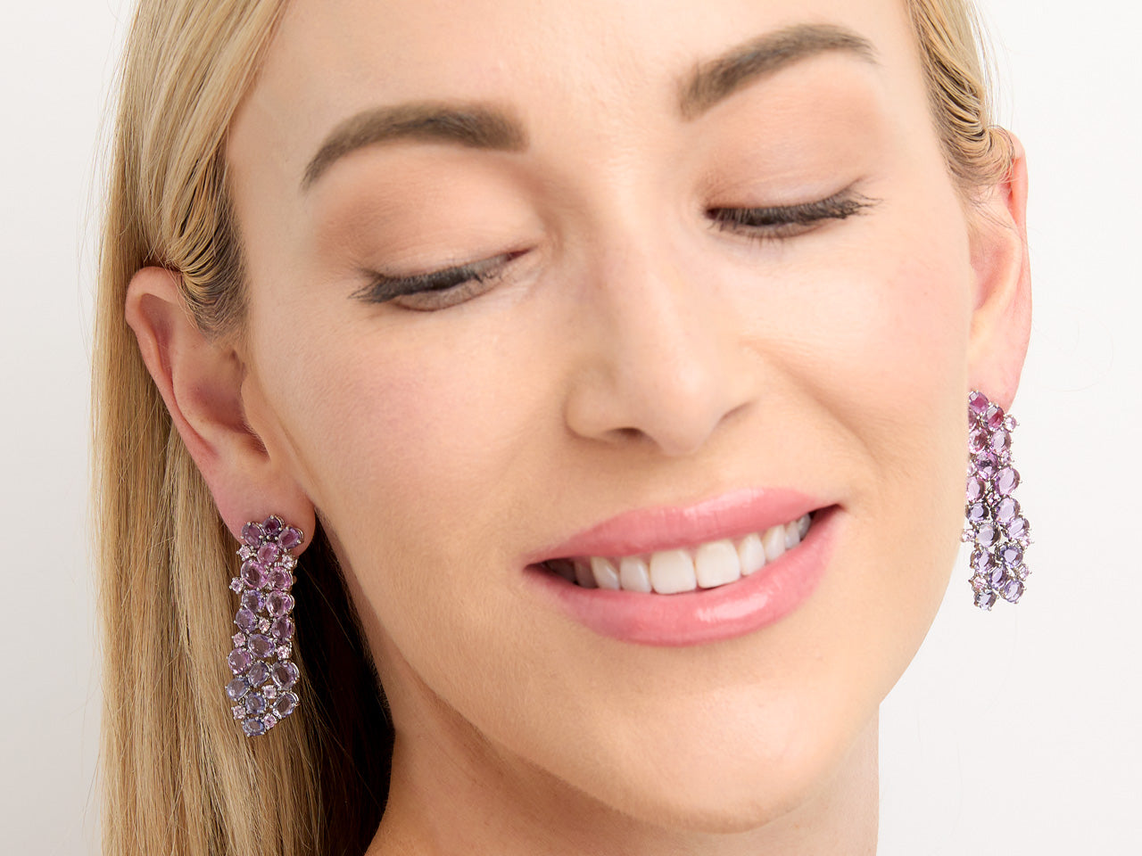 Pink Sapphire Cluster Earrings in 18K White Gold
