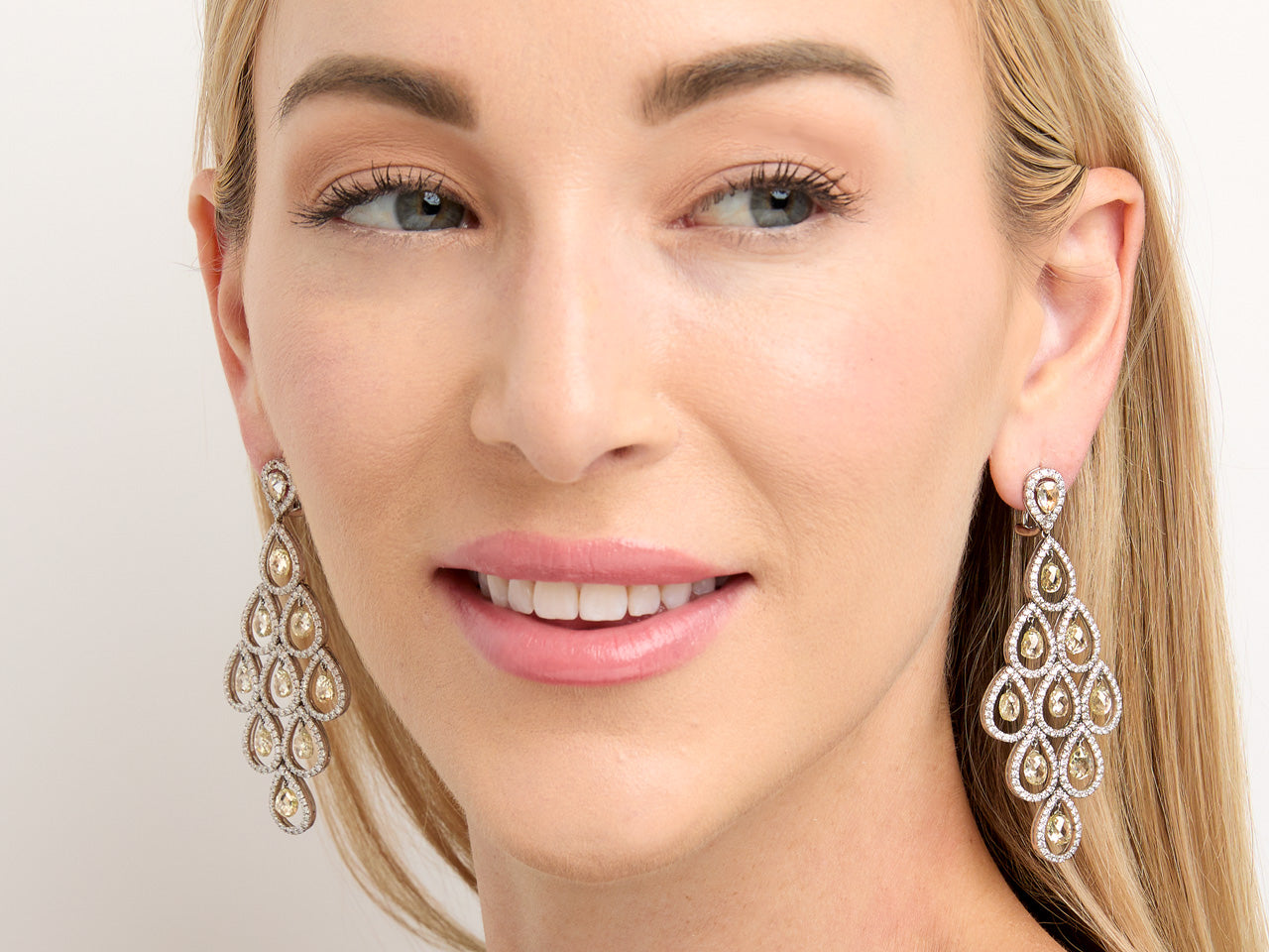 Briolette Diamond Chandelier Earrings in 18K White Gold