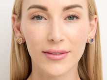 Load image into Gallery viewer, Yellow &amp; Blue Heart Shape Sapphire &amp; Diamond Earrings, by Bulgari
