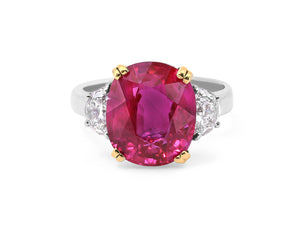 Kazanjian Ruby, 8.10 Carats, & Diamond Ring in Platinum & 18K Yellow Gold