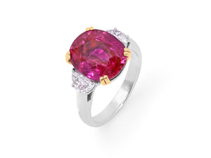 Kazanjian Ruby, 8.10 Carats, & Diamond Ring in Platinum & 18K Yellow Gold