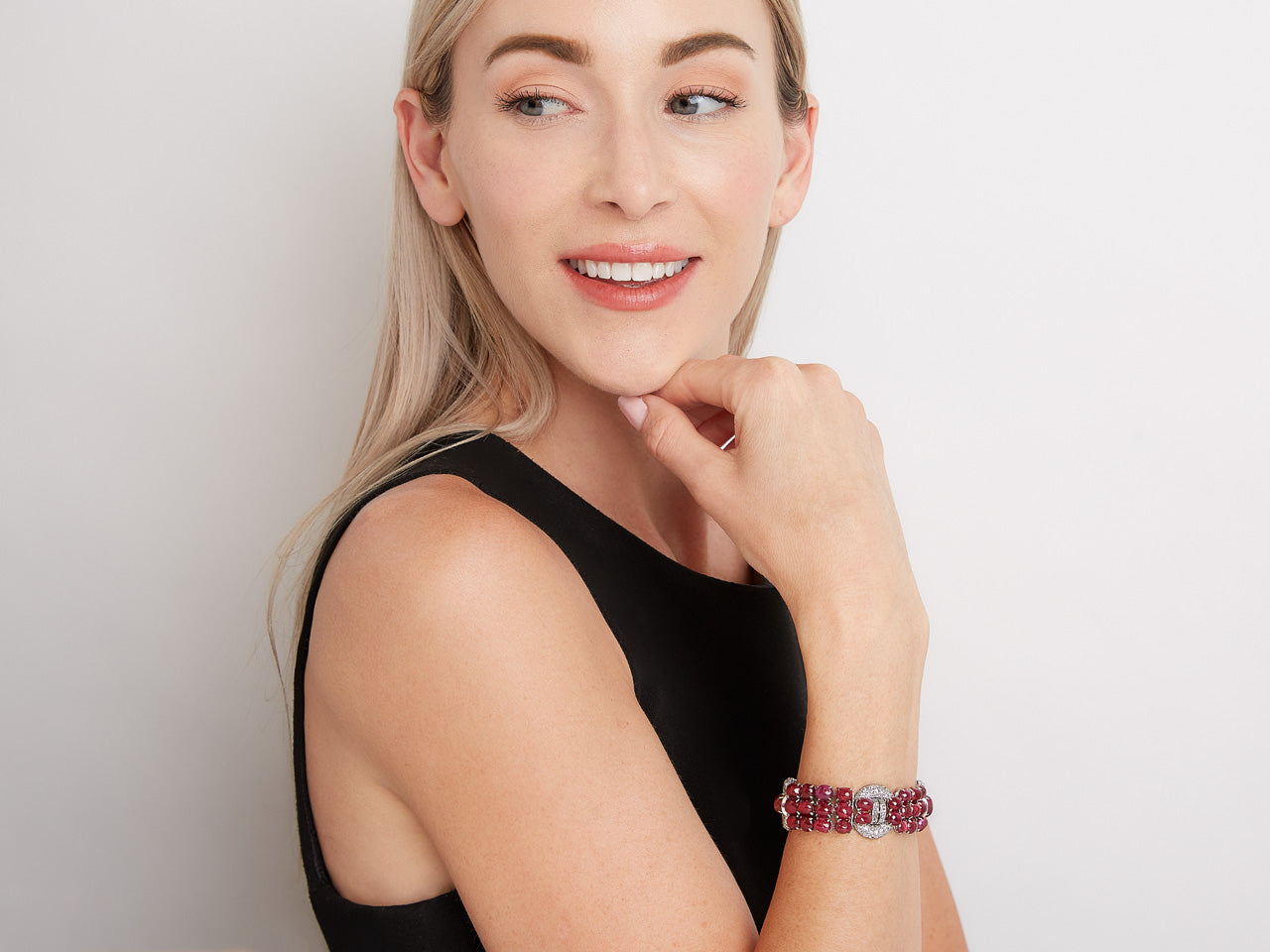Art Deco Cabochon Ruby & Diamond Bracelet in Platinum