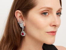 Load image into Gallery viewer, Kazanjian Floral Ruby &amp; Diamond Spray Earrings, in Platinum
