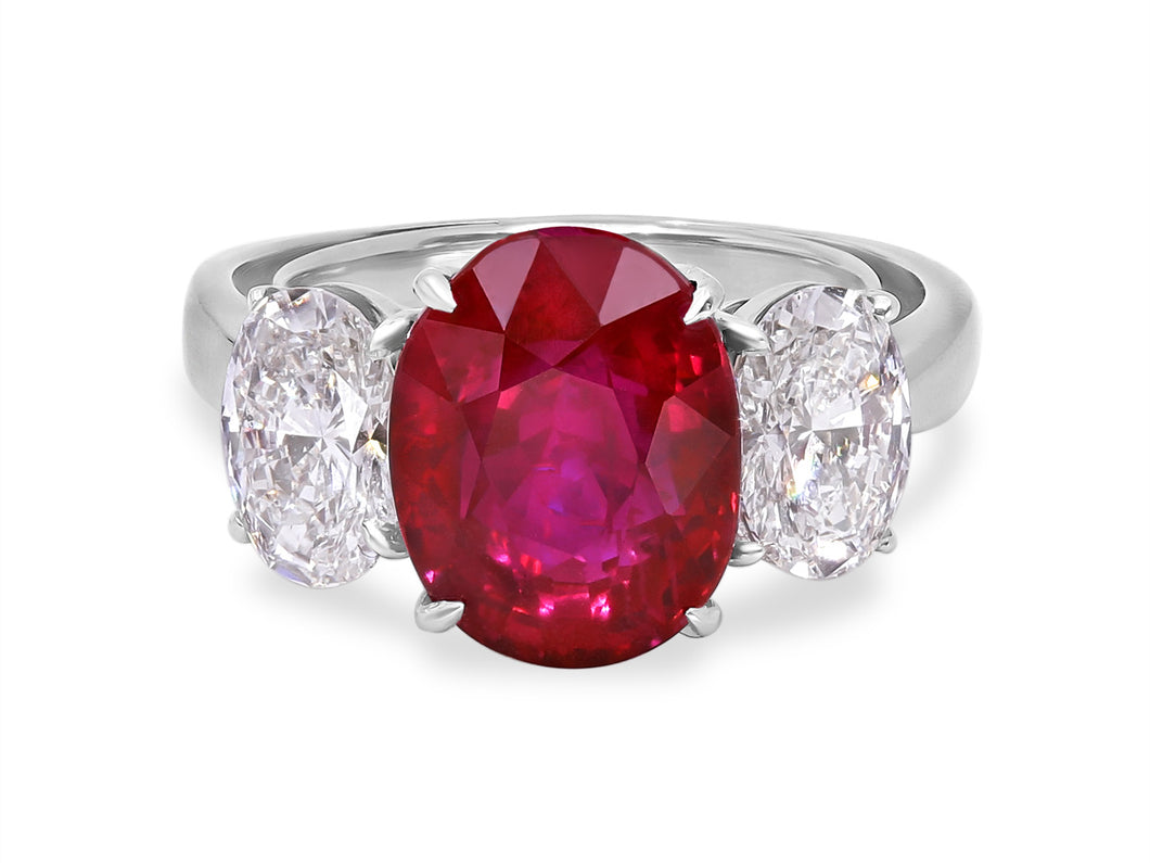 Kazanjian Oval Ruby, 6.85 carats, & Diamond Ring in Platinum