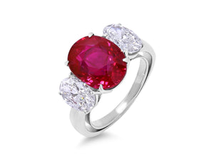 Kazanjian Oval Ruby, 6.85 carats, & Diamond Ring in Platinum