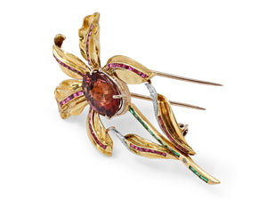 Kazanjian Tourmaline Flower Brooch in 18K Yellow Gold