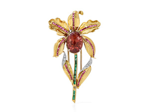 Kazanjian Tourmaline Flower Brooch in 18K Yellow Gold