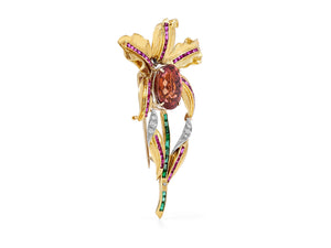 Kazanjian Tourmaline Flower Brooch in 18K Yellow Gold