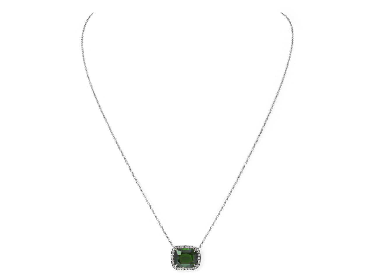 Chrome Diopsite & Diamond Pendant, in 18K White Gold