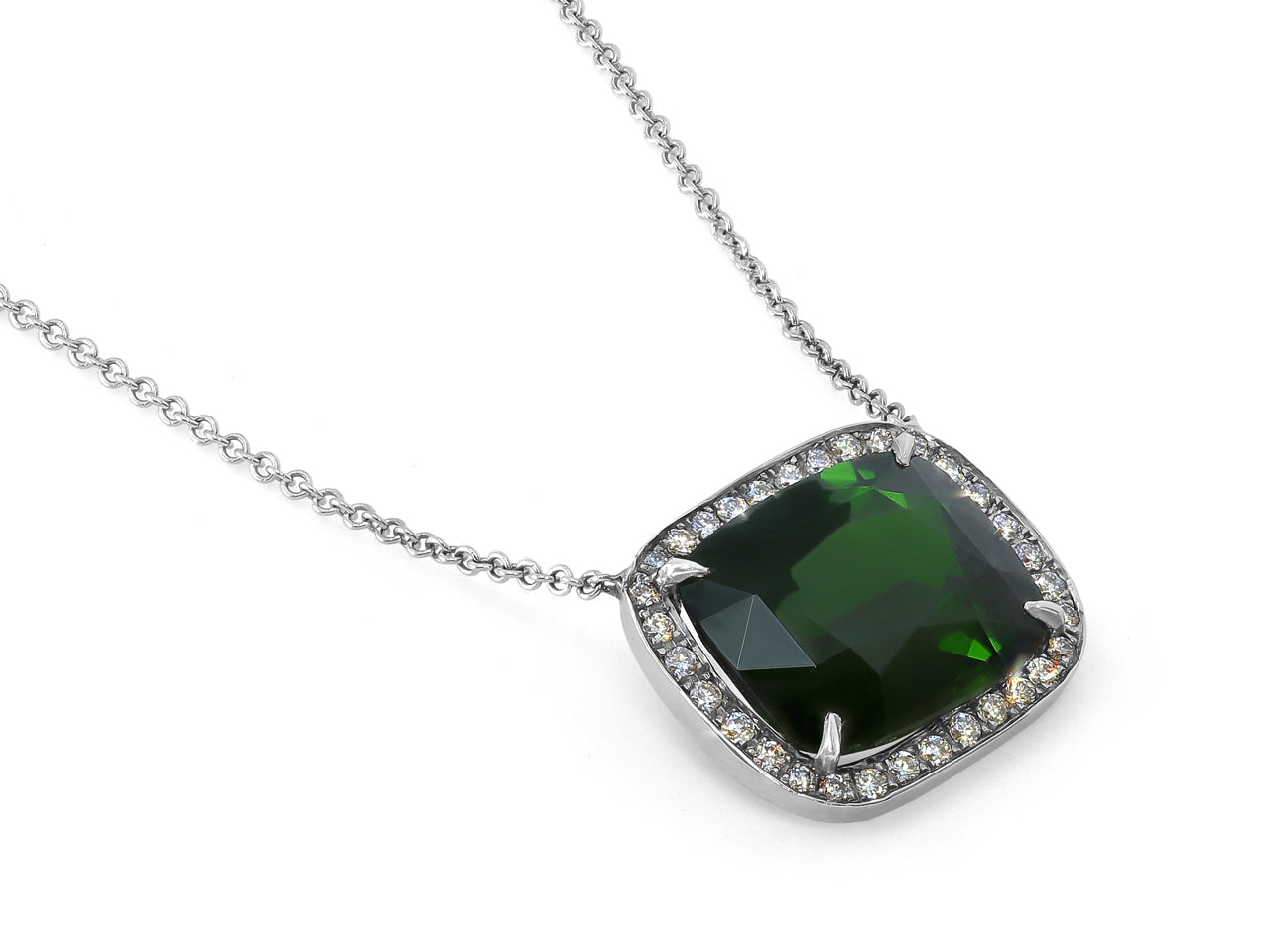 Chrome Diopsite & Diamond Pendant, in 18K White Gold