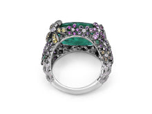 Load image into Gallery viewer, Carved Emerald Ring in 18K White Gold, by Rhonda Farber Green
