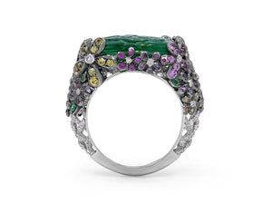 Carved Emerald Ring in 18K White Gold, by Rhonda Farber Green