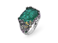 Load image into Gallery viewer, Carved Emerald Ring in 18K White Gold, by Rhonda Farber Green
