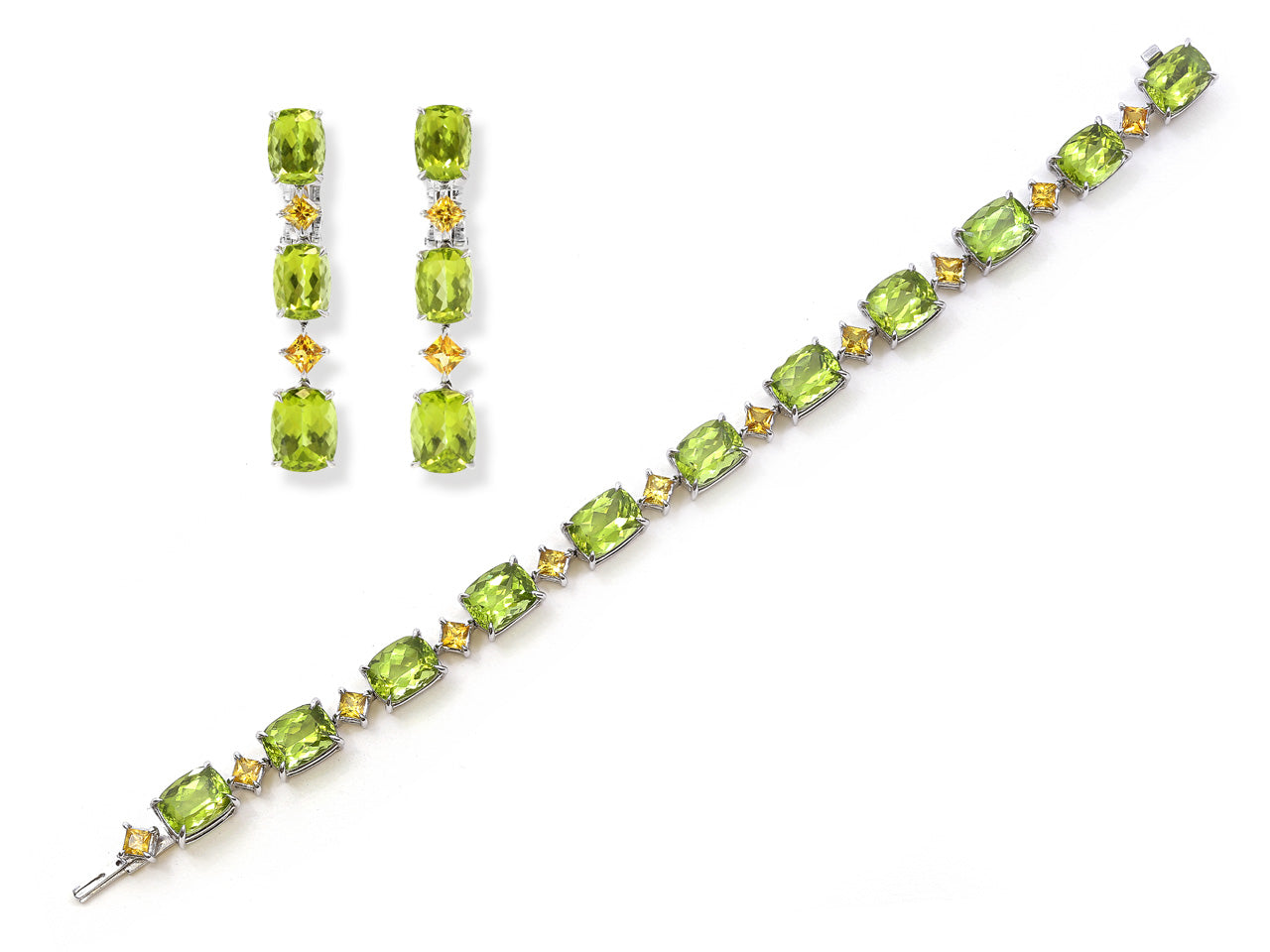 Peridot Bracelet & Earring Set in 18K White Gold