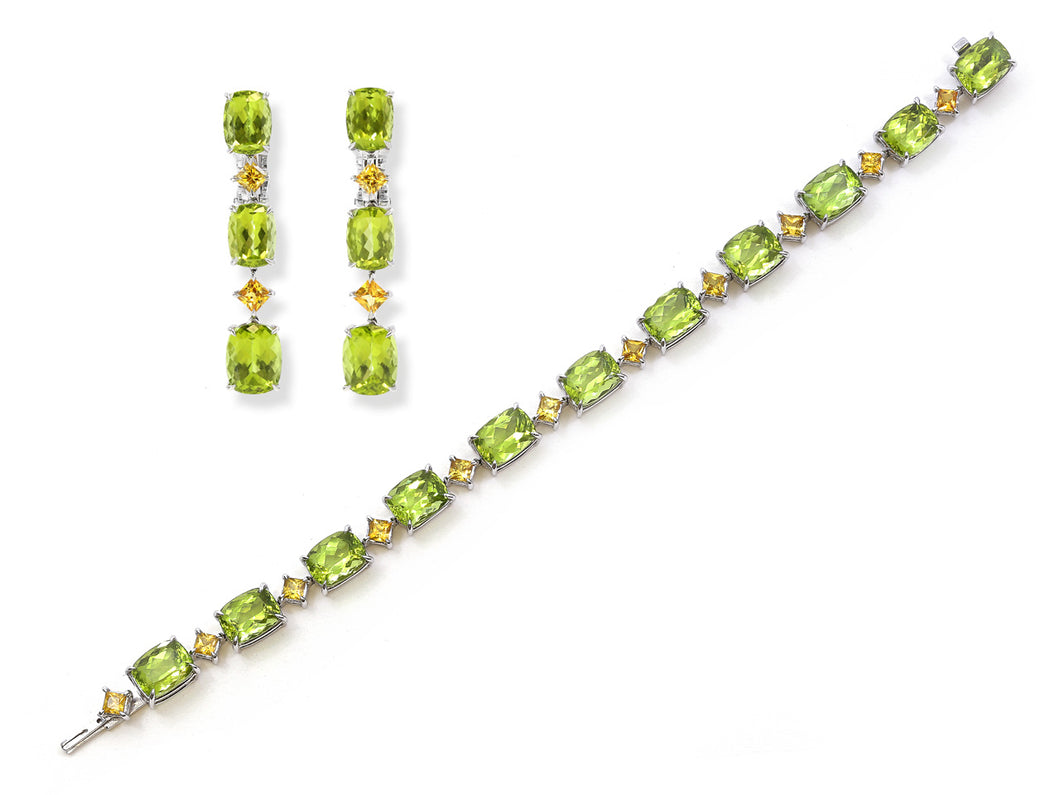 Kazanjian Peridot Bracelet & Earring Set in 18K White Gold