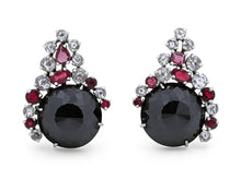 Load image into Gallery viewer, Kazanjian Black Diamond, Ruby and Diamond Earrings, in 18K White Gold
