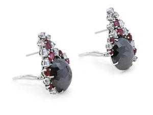 Kazanjian Black Diamond, Ruby and Diamond Earrings, in 18K White Gold