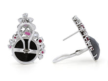 Load image into Gallery viewer, Kazanjian Black Diamond, Ruby and Diamond Earrings, in 18K White Gold
