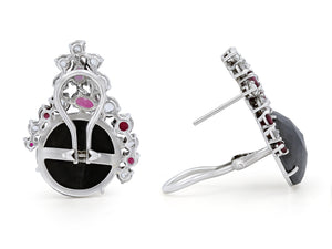 Kazanjian Black Diamond, Ruby and Diamond Earrings, in 18K White Gold