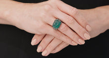 Load and play video in Gallery viewer, Carved Emerald Ring in 18K White Gold, by Rhonda Farber Green
