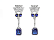 Madagascar Sapphire Art Deco Style Earrings in Platinum