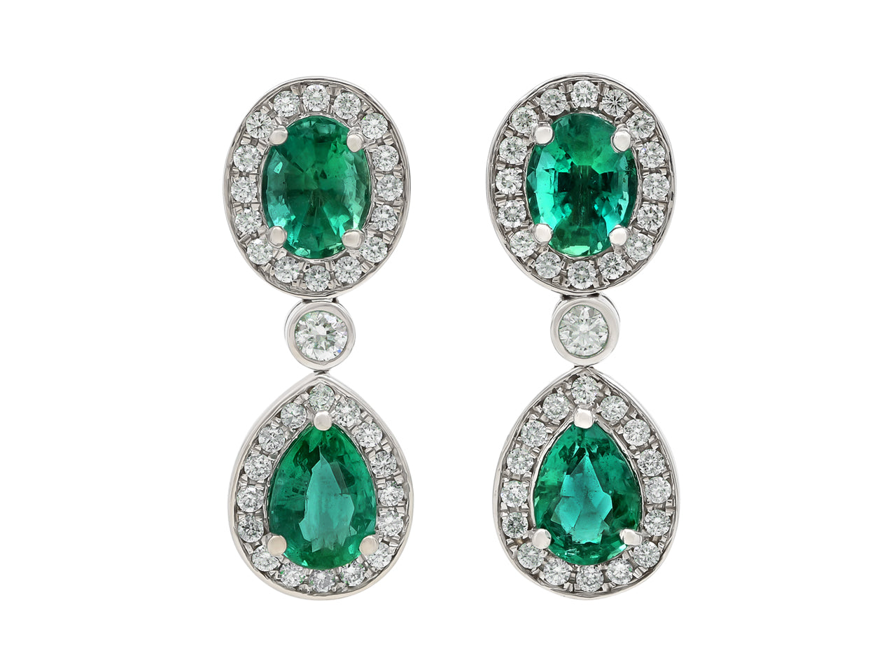 Emerald & Diamond Drop Earrings, in 18K White Gold