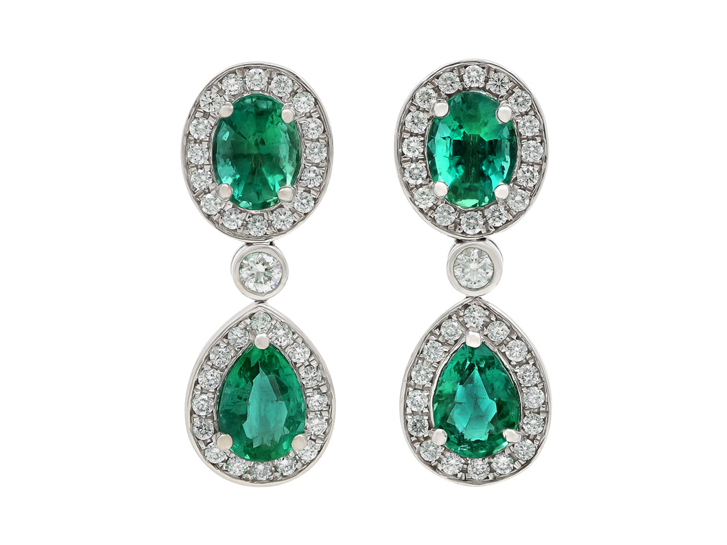 Kazanjian Emerald & Diamond Drop Earrings, in 18K White Gold