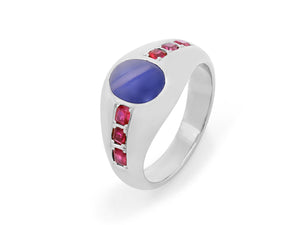 Kazanjian Cabochon Sapphire & Ruby Gypsy Ring in 18K White Gold