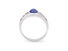 Load image into Gallery viewer, Kazanjian Cabochon Sapphire &amp; Ruby Gypsy Ring in 18K White Gold
