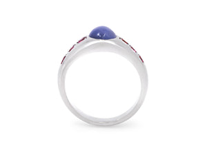 Kazanjian Cabochon Sapphire & Ruby Gypsy Ring in 18K White Gold