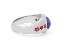 Load image into Gallery viewer, Kazanjian Cabochon Sapphire &amp; Ruby Gypsy Ring in 18K White Gold
