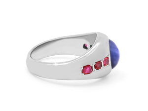 Kazanjian Cabochon Sapphire & Ruby Gypsy Ring in 18K White Gold