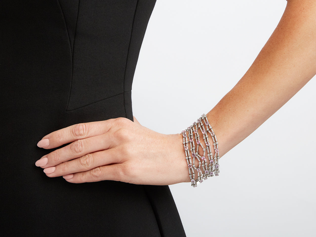 Pink Sapphire and Diamond Bracelet, in 18K White Gold