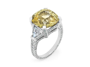 Kazanjian Yellow Sapphire, 11.69 carats, and Diamond Ring in Platinum