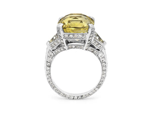 Kazanjian Yellow Sapphire, 11.69 carats, and Diamond Ring in Platinum