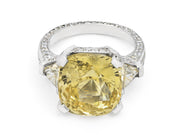 Yellow Sapphire, 11.69 carats, and Diamond Ring in Platinum
