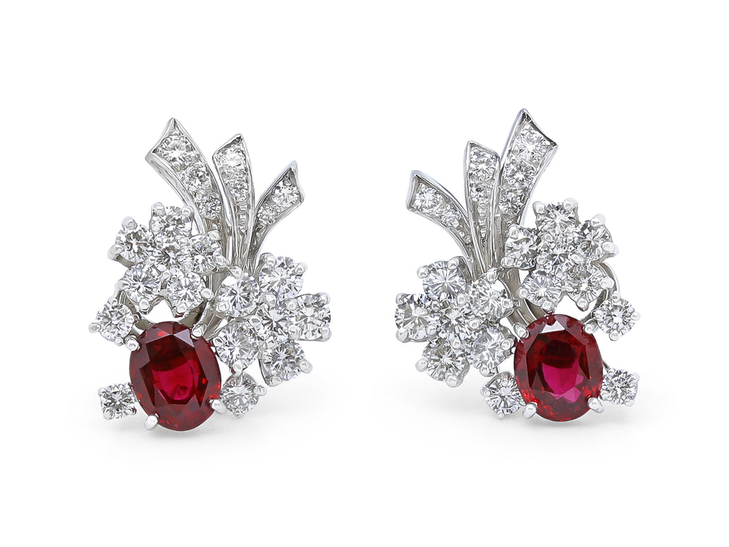 Kazanjian Ruby, 3.59 carats, and Diamond Earrings, in Platinum