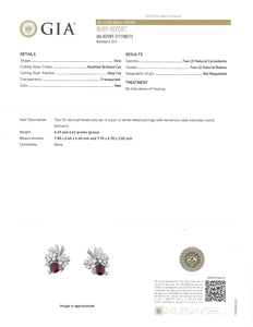 Kazanjian Ruby, 3.59 carats, and Diamond Earrings, in Platinum