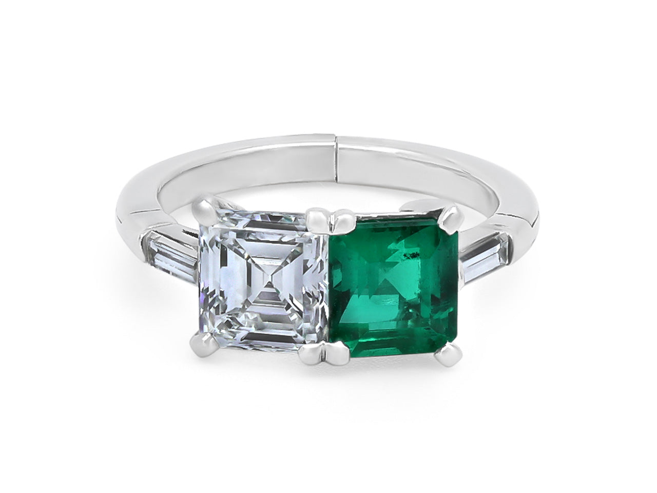 Colombian Emerald & Diamond Twin Ring, in Platinum