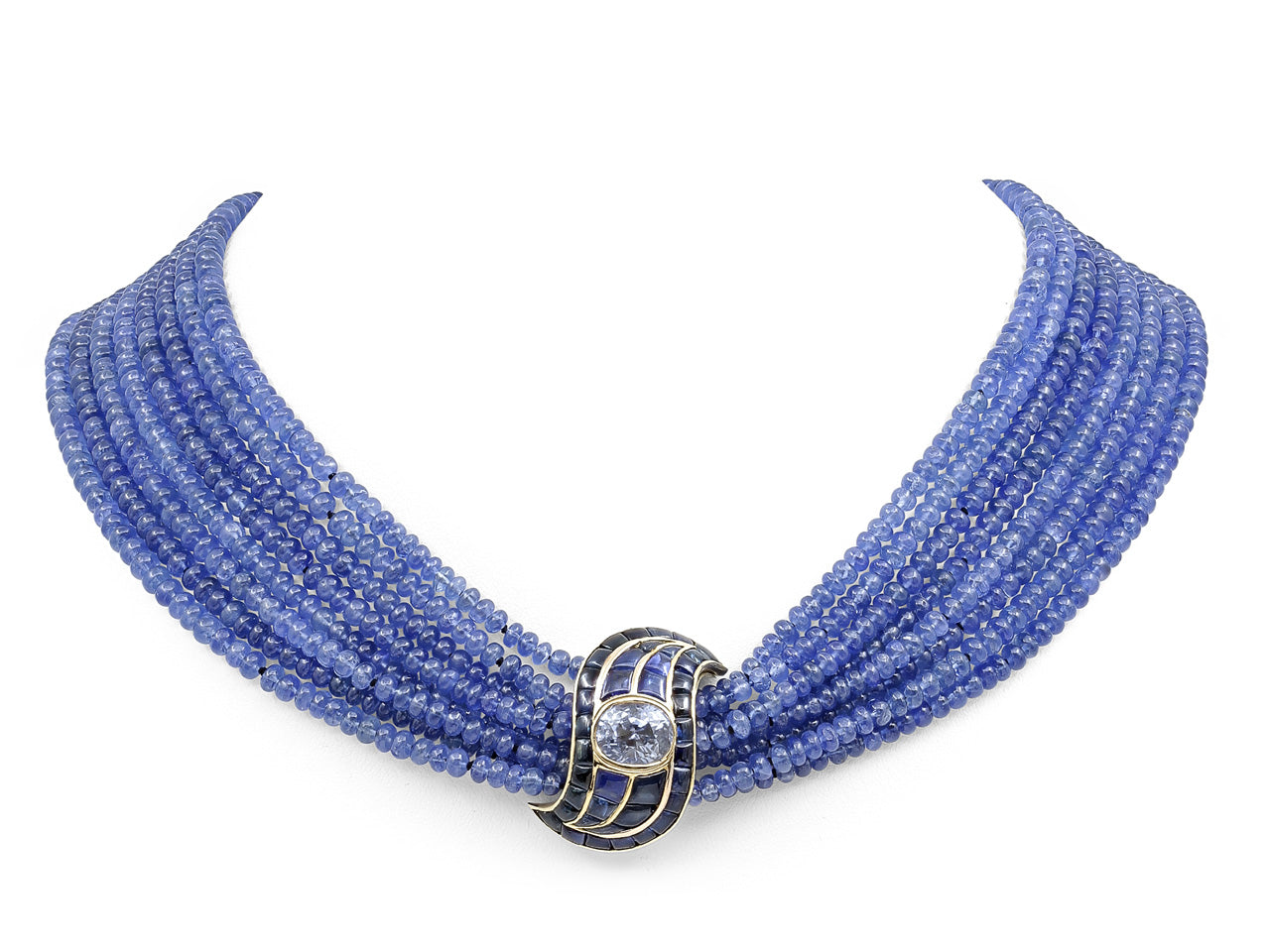 Torsade Multi-Strand Sapphire Bead Necklace, in 18K Yellow Gold