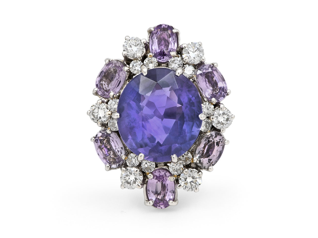 Purple Sapphire, 9.70 carats, & Diamond Ring in Platinum