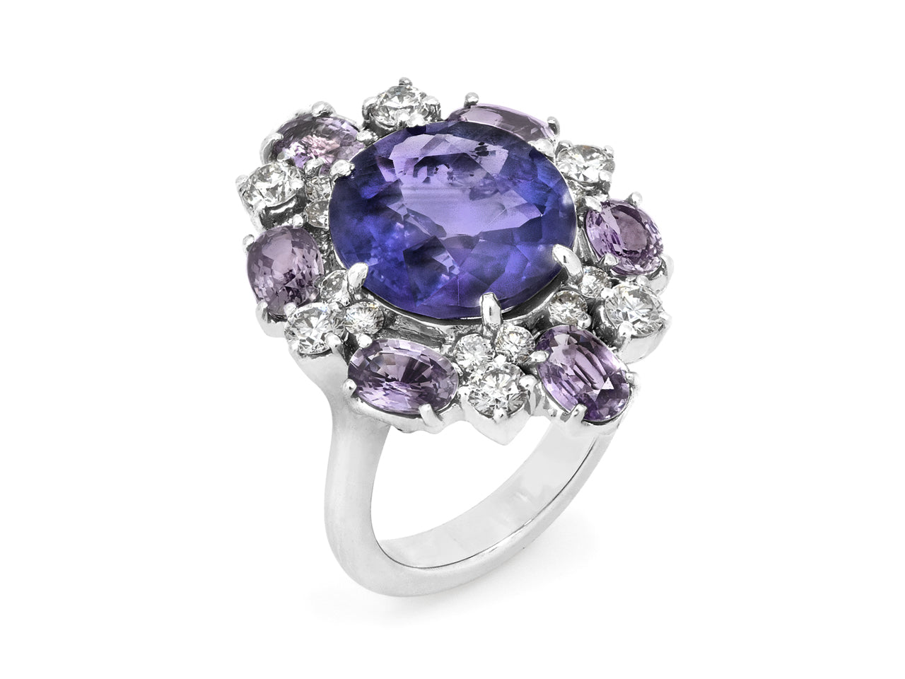 Purple Sapphire, 9.70 carats, & Diamond Ring in Platinum