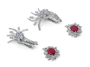 Kazanjian Floral Ruby & Diamond Spray Earrings, in Platinum