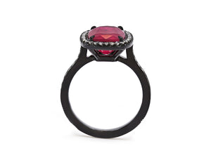 Kazanjian Ruby, 6.25 carats, & Diamond Ring in 18K Blackened Gold