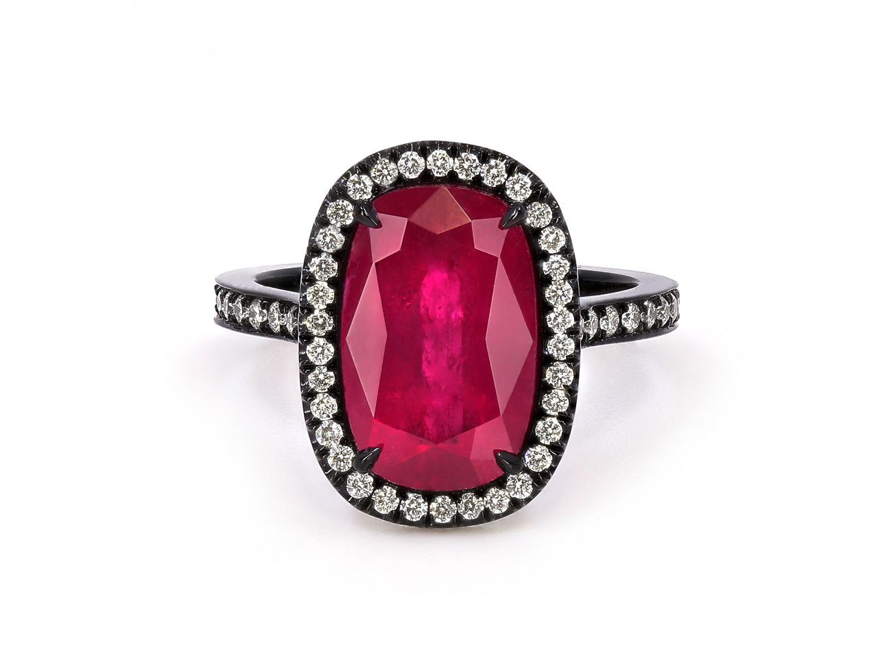 Ruby, 6.25 carats, & Diamond Ring in 18K Blackened Gold