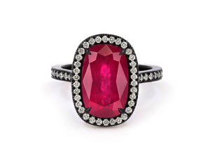 Kazanjian Ruby, 6.25 carats, & Diamond Ring in 18K Blackened Gold