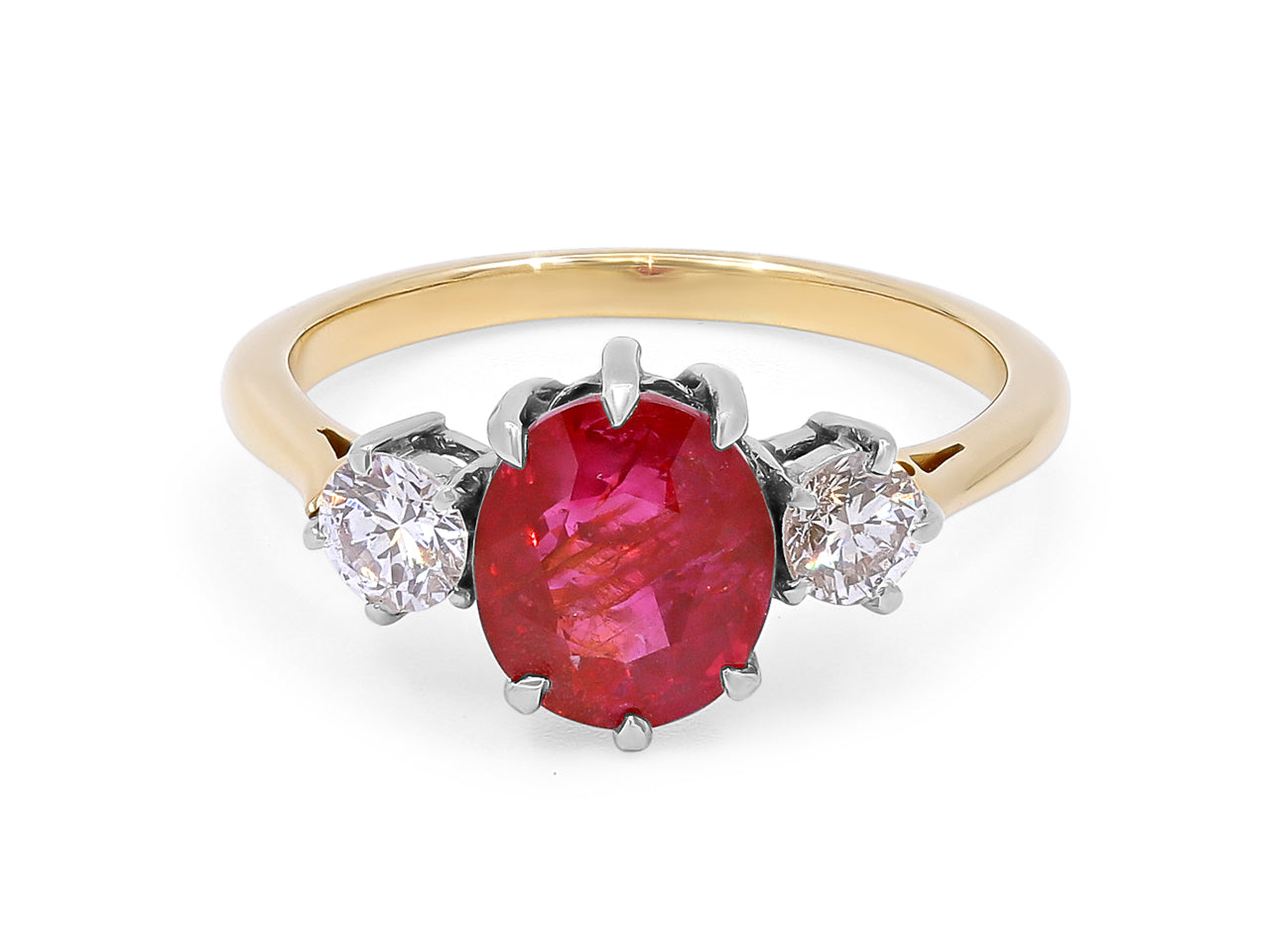 Burma Ruby Ring, 3.59 Carats, in Platinum & 18K Yellow Gold
