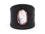 Black Stingray Cuff Bracelet with an Oval Jasper, in 18K Rose Gold